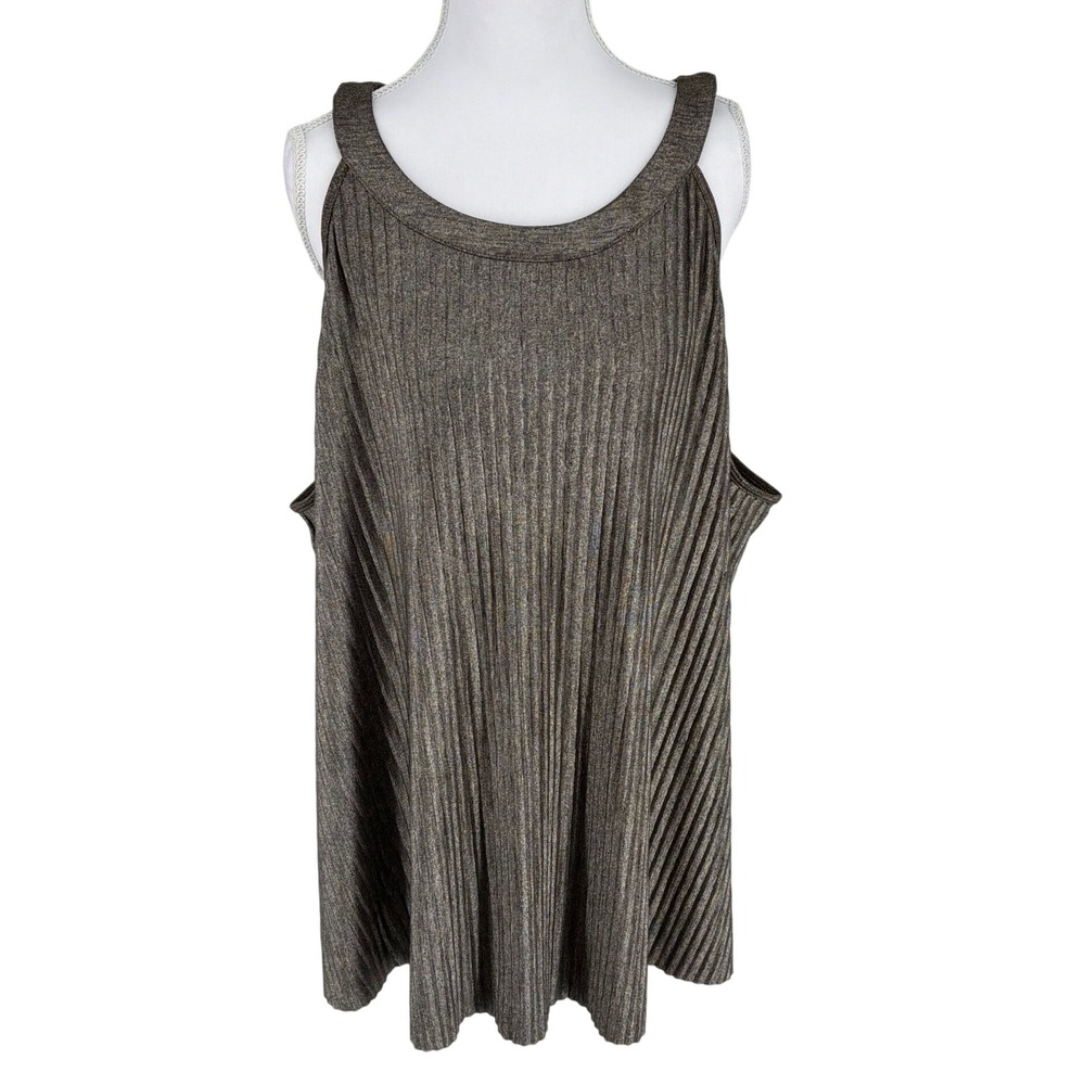 Torrid Womens Metallic Bronze Silver Pleated Sleeveless Keyhole Back Top Plus